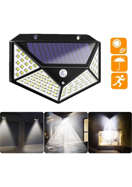 2 Adet 100 LED Solar 3 Mod Hareket Sensörlü Duvar Bahçe Lambası