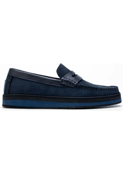 Erkek Deri Lacivert Nubuk Loafer Ayakkabı 355 14320-VAL Erk Ayk SK23/24 Lacı Nbk