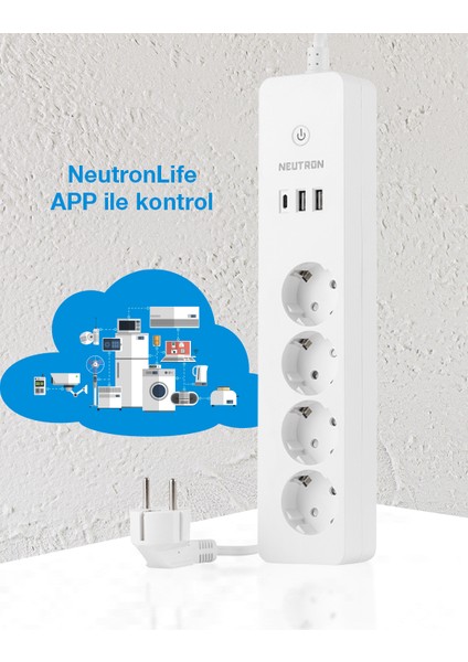 Akıllı Wi-Fi Destekli 4'lü Akım Korumalı Priz 2 USB Uzatma Kablosu