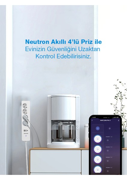 Akıllı Wi-Fi Destekli 4'lü Akım Korumalı Priz 2 USB Uzatma Kablosu