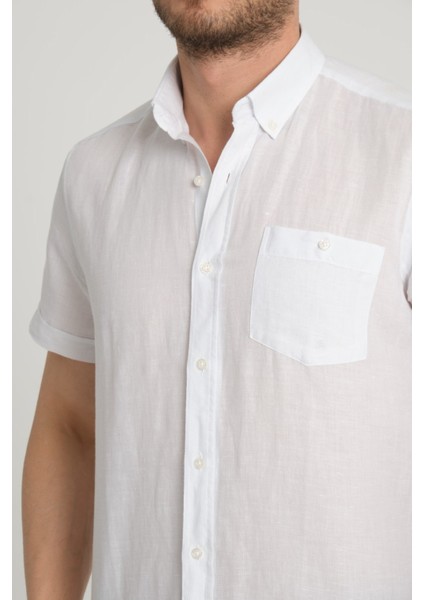 Erkek Regular Fit Cepli Klasik Düğmeli Yaka Kısa Kollu %100 Keten Gömlek 2518 indirimleri