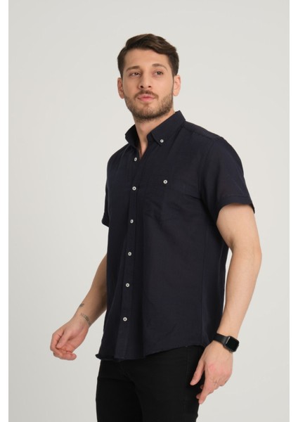 Erkek Regular Fit Cepli Klasik Düğmeli Yaka Kısa Kollu %100 Keten Gömlek 2518 fiyatları