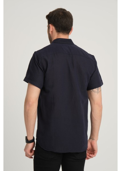 Erkek Regular Fit Cepli Klasik Düğmeli Yaka Kısa Kollu %100 Keten Gömlek 2518 modelleri