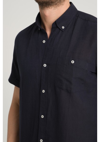 Erkek Regular Fit Cepli Klasik Düğmeli Yaka Kısa Kollu %100 Keten Gömlek 2518 indirimleri