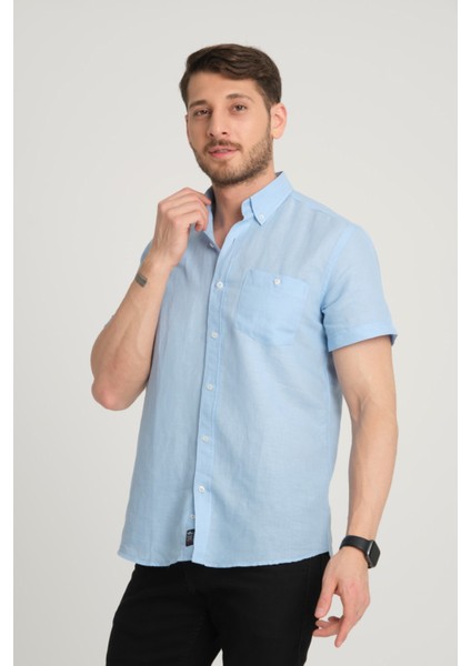 Erkek Regular Fit Cepli Klasik Düğmeli Yaka Kısa Kollu %100 Keten Gömlek 2518 fiyatları