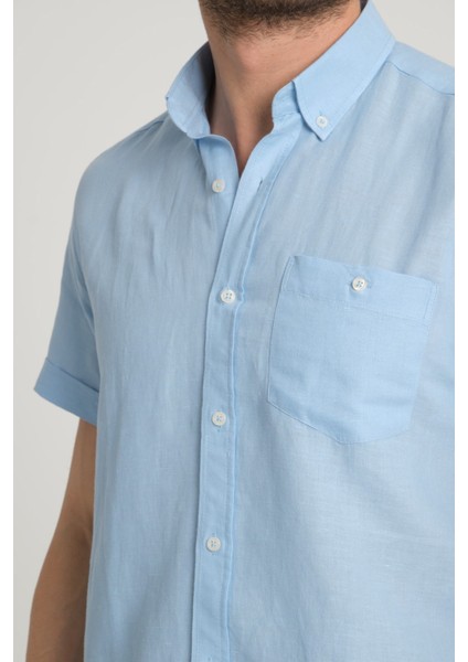 Erkek Regular Fit Cepli Klasik Düğmeli Yaka Kısa Kollu %100 Keten Gömlek 2518 indirimleri