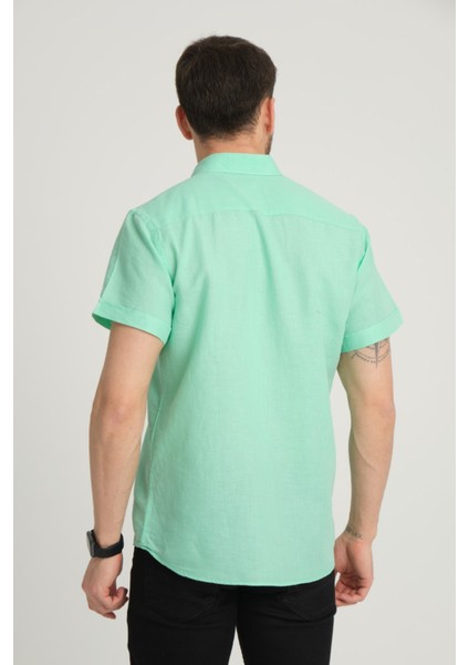 Erkek Regular Fit Cepli Klasik Düğmeli Yaka Kısa Kollu %100 Keten Gömlek 2518 modelleri