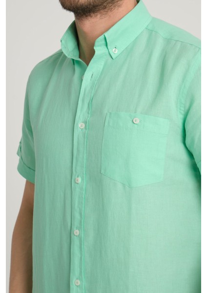 Erkek Regular Fit Cepli Klasik Düğmeli Yaka Kısa Kollu %100 Keten Gömlek 2518 indirimleri