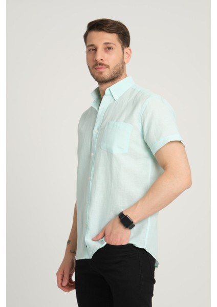 Erkek Regular Fit Cepli Klasik Düğmeli Yaka Kısa Kollu %100 Keten Gömlek 2518 fiyatları