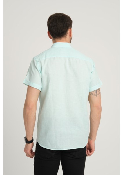 Erkek Regular Fit Cepli Klasik Düğmeli Yaka Kısa Kollu %100 Keten Gömlek 2518 modelleri
