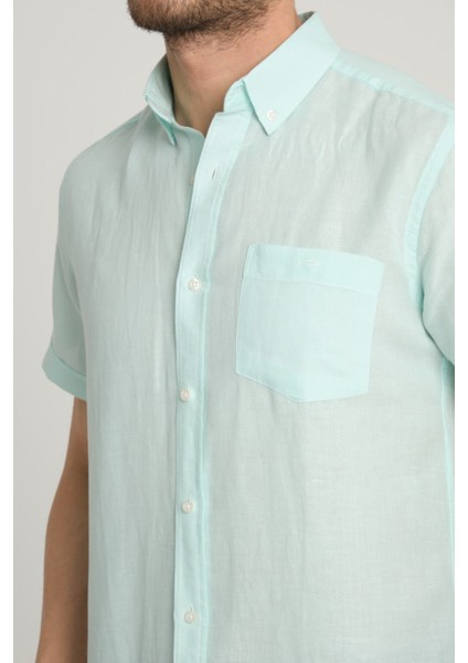 Erkek Regular Fit Cepli Klasik Düğmeli Yaka Kısa Kollu %100 Keten Gömlek 2518 indirimleri