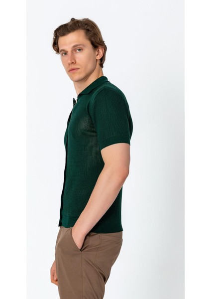 Erkek Regular Fit Örme Rahat Düğmeli Yumuşak Gömlek