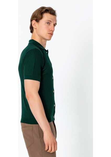 Erkek Regular Fit Örme Rahat Düğmeli Yumuşak Gömlek