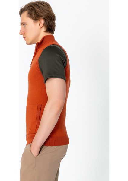 Erkek Fit Rahat Yakası Fermuarlı Kanguru Cepli Yelek fiyatları