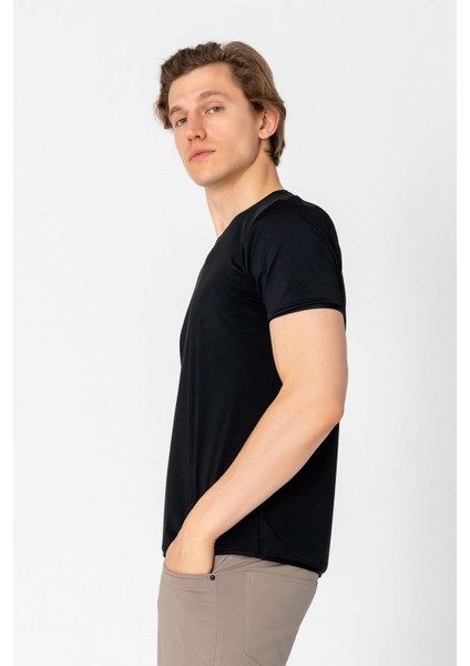 Erkek Fit Rahat Esnek Nefes Alan Bisiklet Yaka T-Shirt