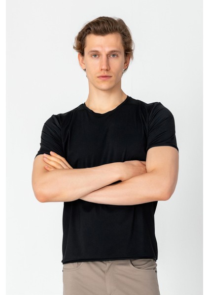 Erkek Fit Rahat Esnek Nefes Alan Bisiklet Yaka T-Shirt