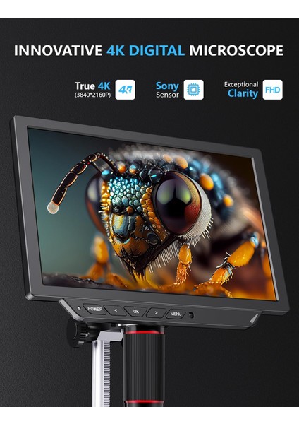 4K Dijital Mikroskop 2000 x Büyütme 8 Inc 52MP