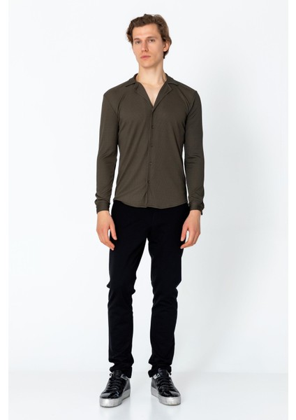 Erkek Regular Fit Rahat Giyim Apaş Yaka Yırtmaçlı Gömlek