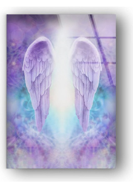 Mor Melek Kanatları Cam Duvar Tablosu