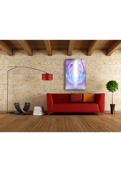 Mor Melek Kanatları Cam Duvar Tablosu modelleri