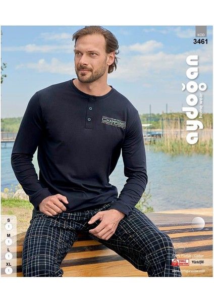 3461 Erkek Süprem Uzun Kollu Pijama Takımı Lacivert