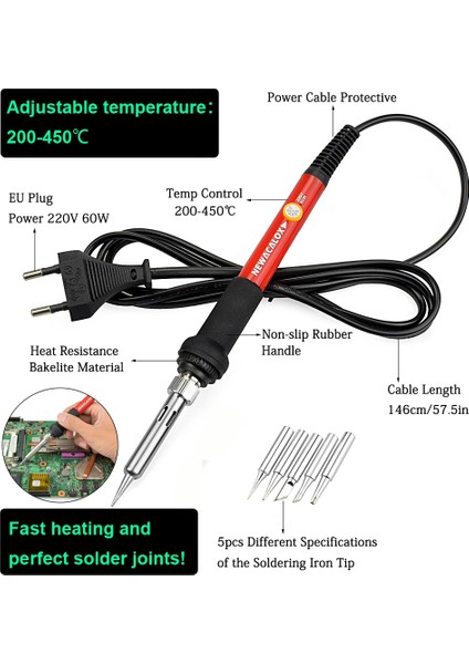 Newacalox 110V/220V 60W Ayarlanabilir Sıcaklık Havya Kaynak Aracı 5 Adet Havya Ipuçları Havya Standı Aracı (Yurt Dışından) fırsatları
