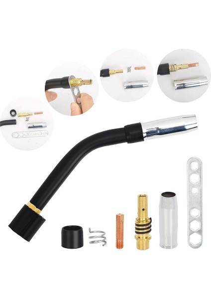 MB15 Nozullar Temas Uçları-12 x Akım Nozulu M6 0,8 mm 6 x Gaz Nozulu 2 x Nozul Tutucu 2 x Izolatör 1 x Anahtar 1 x Kuğu Boyun Kaynak Aleti 3 x Tespit Yayı-Gümüş ve Siyah (Yurt Dışından) fiyatları