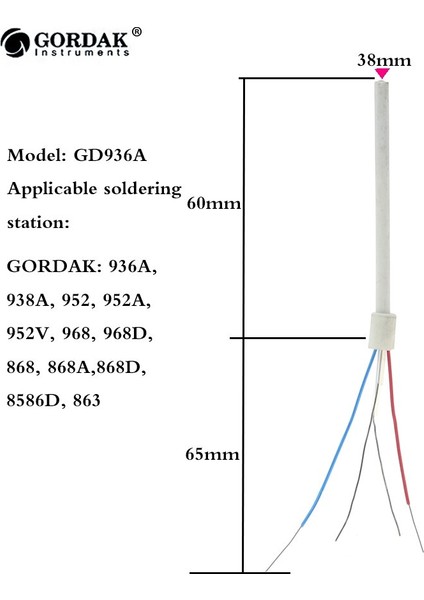 Gordak 936A Elektrikli Demir Dört Telli Isıtıcı Isıtma Elemanı Gordak 952 868 863 Serisi Lehimleme Istasyonu Havya Kolu (Yurt Dışından)