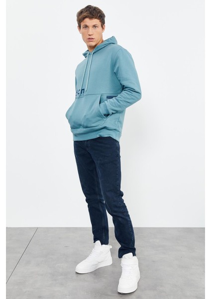 Tommy Life 88011 Erkek Yazı ve Desen Baskılı Kapüşonlu Rahat Form Sweatshirt Mint Yeşili