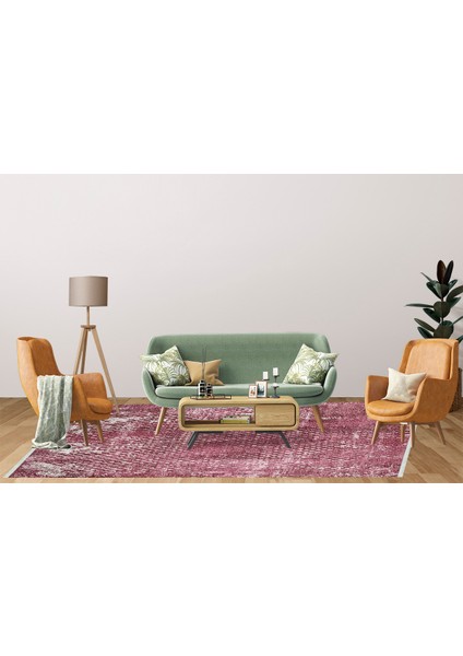 Modern Bordo Dijital Baskı Yıkanabilir Hipoalerjenik Kaymaz Taban Halı Yolluk