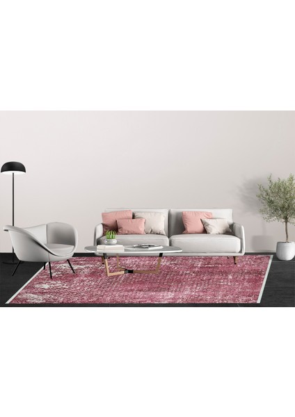 Modern Bordo Dijital Baskı Yıkanabilir Hipoalerjenik Kaymaz Taban Halı Yolluk
