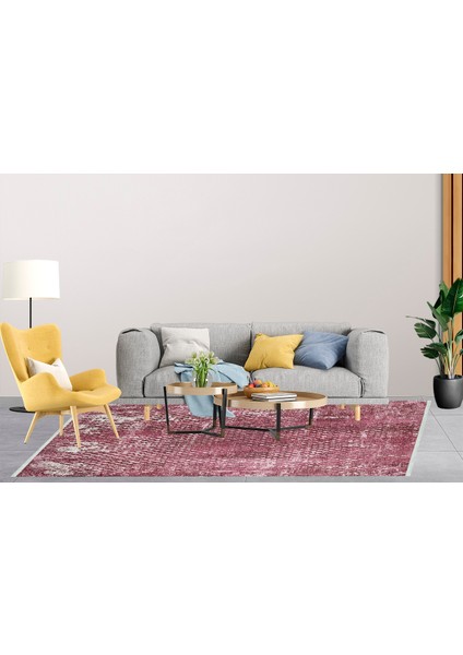 Modern Bordo Dijital Baskı Yıkanabilir Hipoalerjenik Kaymaz Taban Halı Yolluk