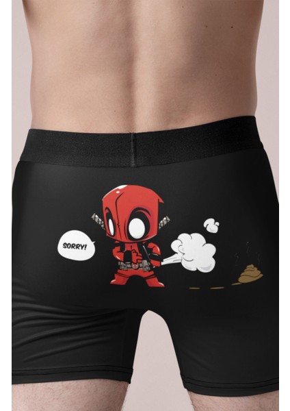 Komik Deadpool Baskılı Modal Penye Kumaş Rahat Kalıp Erkek Boxer