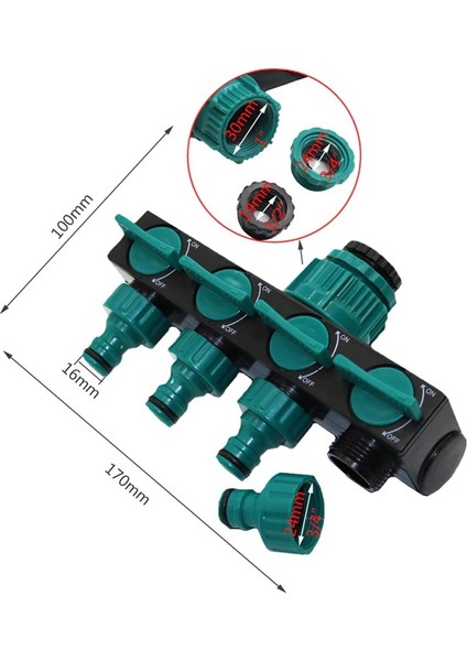 Bahçe Su Musluk Hortumu Konnektörü 4 Yollu Splitter Sulama Aracı Adaptörü (Yurt Dışından)