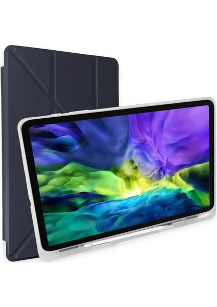 Apple iPad Air 4 A2316 A2324 A2325 A2072 10.9 Inç Uyumlu Kılıf Y Smart Cover Standlı Uyku Modlu Kalem Yerli Mars Kapak Lacivert