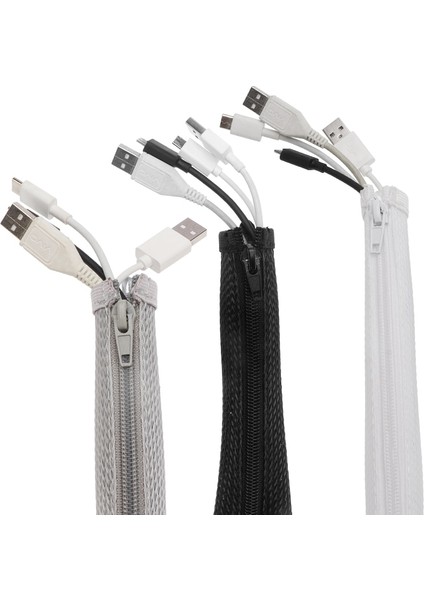 DROPSHIP1M Fermuarlı Kablo Kılıfı Esnek Naylon Tel Kablo Yönetimi Organizatör Tel Kordon Gizleyici Koruma Siyah Beyaz Gri (Yurt Dışından)