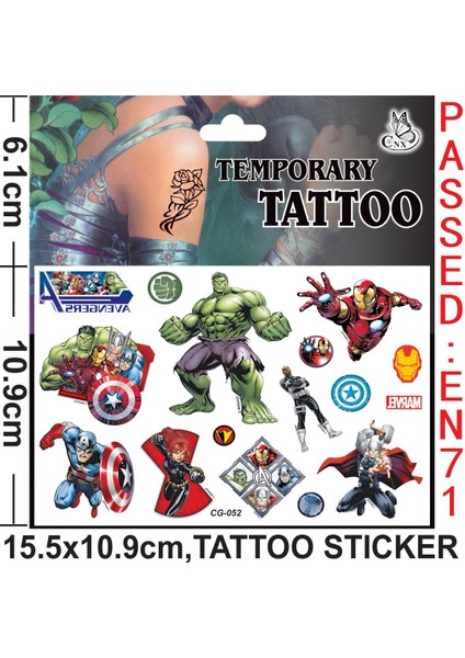 Marvel Demir Adam Hulk Dövme Sticke Rastgele 1 Adet Aksiyon Figürü Disney Örümcek Adam Karikatür Çocuk Kız Noel Doğum Günü Hediyesi (Yurt Dışından)