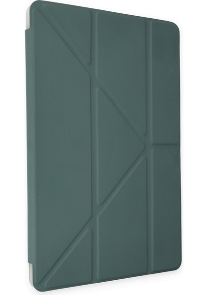 Apple iPad 7. Nesil A2197 A2200 A2198 10.2 Inç Uyumlu Kılıf Y Smart Cover Standlı Uyku Modlu Kalem Yerli Mars Kapak Koyu Yeşil