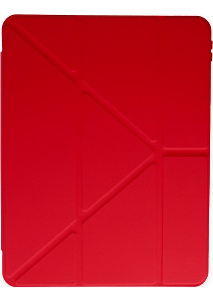 Apple iPad Air 2 A1566 A1567 9.7 Inç Uyumlu Kılıf Y Smart Cover Standlı Uyku Modlu Kalem Yerli Mars Kapak Kırmızı