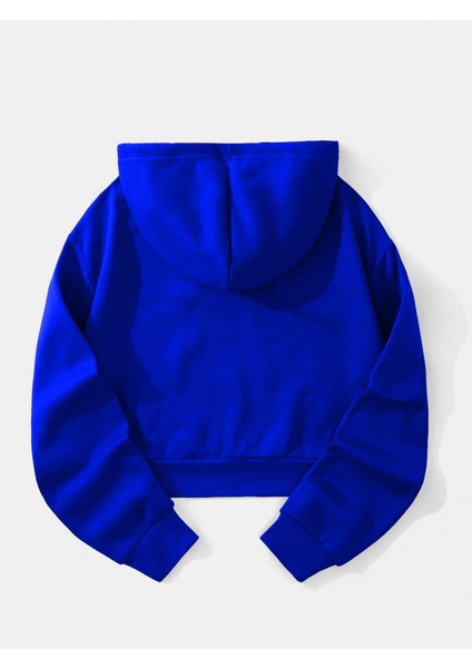 Kadın Basic Kapüşonlu Crop Içi Polarlı Oversize Sweatshirt