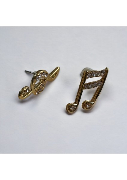 Kadın Notalı Altın Kaplama Zirkon Taşlı Küpe