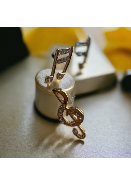 Kadın Notalı Altın Kaplama Zirkon Taşlı Küpe fırsatları