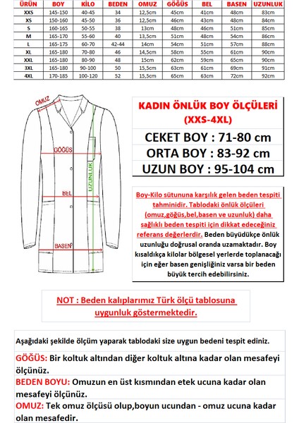 Gömlek Yaka Orta Boy Beyaz Bayan Doktor Öğretmen Hemşire Laboratuvar Önlüğü indirimleri