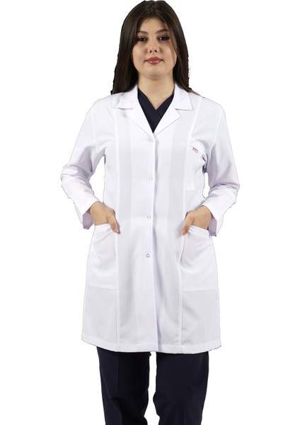 Gömlek Yaka Orta Boy Beyaz Bayan Doktor Öğretmen Hemşire Laboratuvar Önlüğü