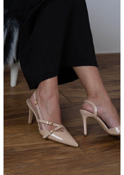 Iki Kemer Detaylı Sivri Burun Topuklu Ayakkabı Ten Rugan fırsatları