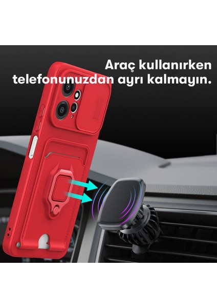 Xiaomi Redmi Note 12 4g Kılıf Zuma Kartvizitli Yüzüklü Silikon - Kırmızı 300099