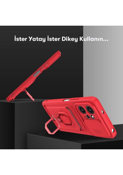 Xiaomi Redmi Note 12 4g Kılıf Zuma Kartvizitli Yüzüklü Silikon - Kırmızı 300099