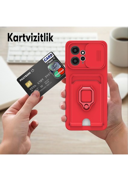 Xiaomi Redmi Note 12 4g Kılıf Zuma Kartvizitli Yüzüklü Silikon - Kırmızı 300099