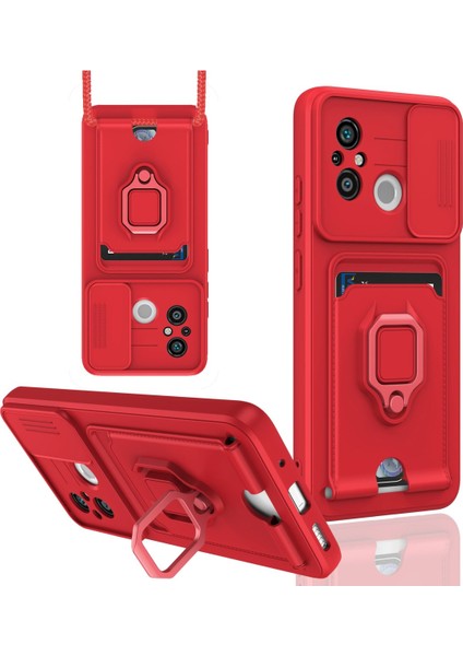 Xiaomi Redmi 12C Kılıf Zuma Kartvizitli Yüzüklü Silikon - Kırmızı 300099