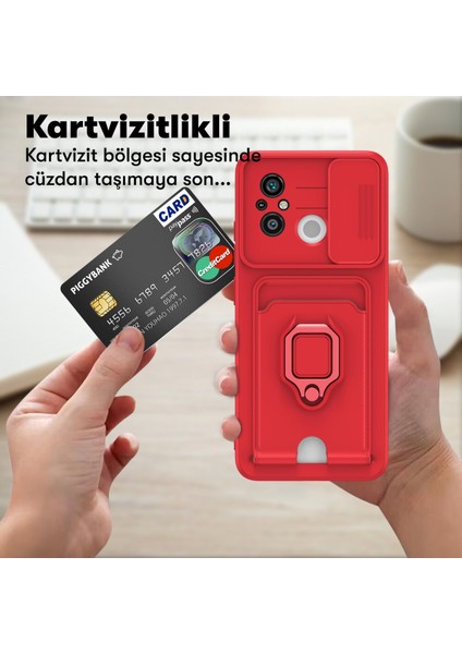 Xiaomi Redmi 12C Kılıf Zuma Kartvizitli Yüzüklü Silikon - Kırmızı 300099 indirimleri